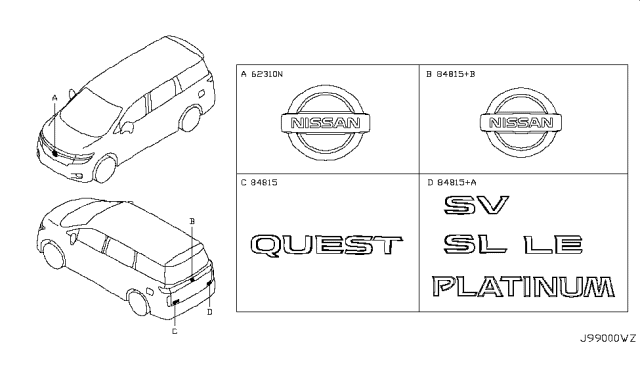 2016 Nissan Quest Emblem & Name Label Diagram