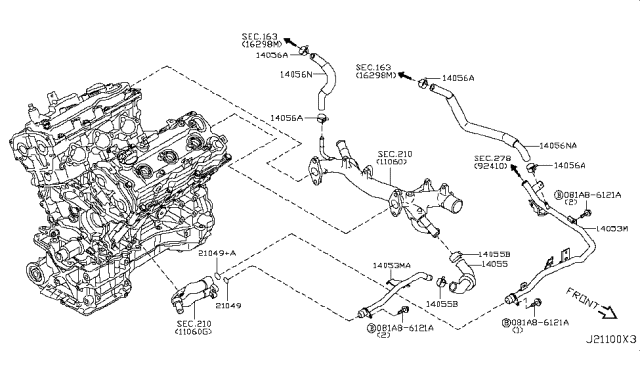 2012 Nissan Quest Water Pipe Diagram for 21022-1JA0A