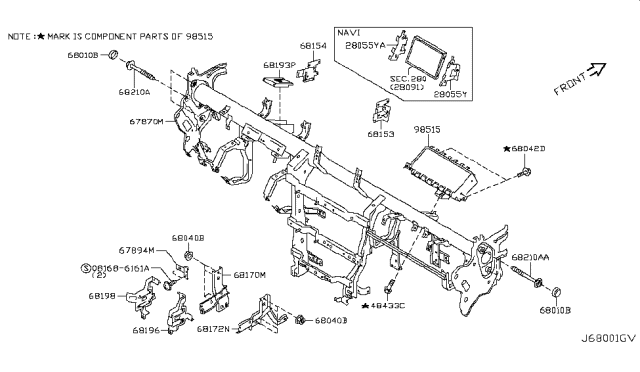 2015 Nissan Quest Instrument Panel,Pad & Cluster Lid Diagram 1