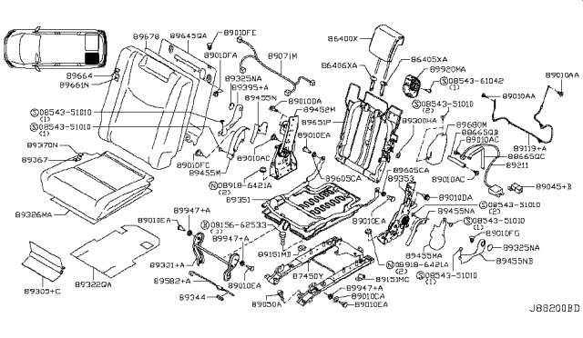 2014 Nissan Quest Cover-Hinge,3RD Seat LH Diagram for 89355-1JC0D