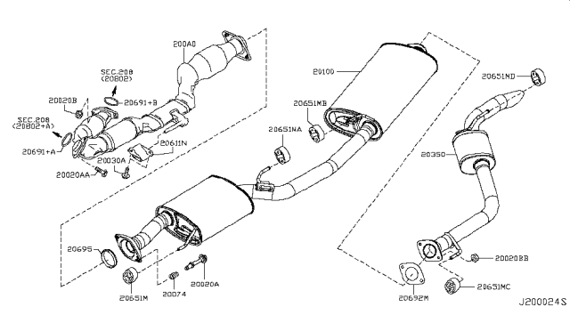 2014 Nissan Quest Exhaust, Main Muffler Assembly Diagram for 20100-1JA1A