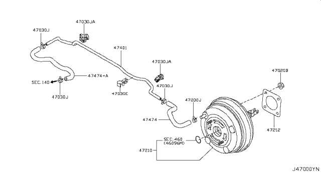 2015 Nissan Quest Hose Vacuum Tank Diagram for 47471-1JA0A