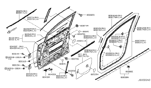 2013 Nissan Quest Cover Front Door SASH, LH Diagram for 802D3-1JA0A