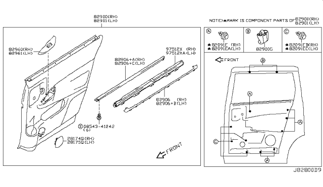 2016 Nissan Quest Grille-Rear Speaker,RH Diagram for 28174-1JA0A