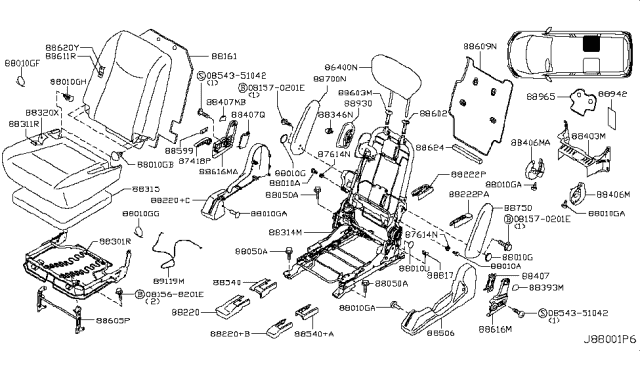 2012 Nissan Quest Support Rear Seat Diagram for 88618-1JA1D