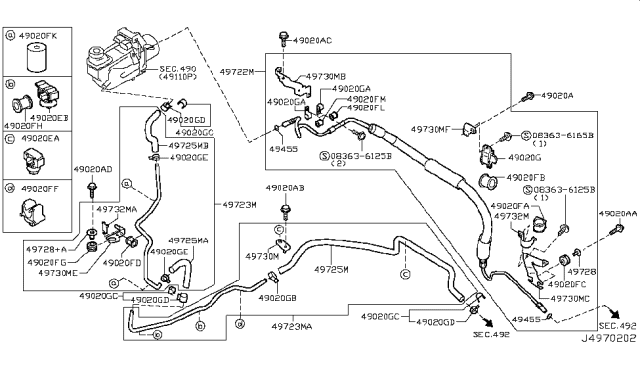 2014 Nissan Quest Hose & Tube Assembly-Pressure,Power Steering Diagram for 49720-4AY0A