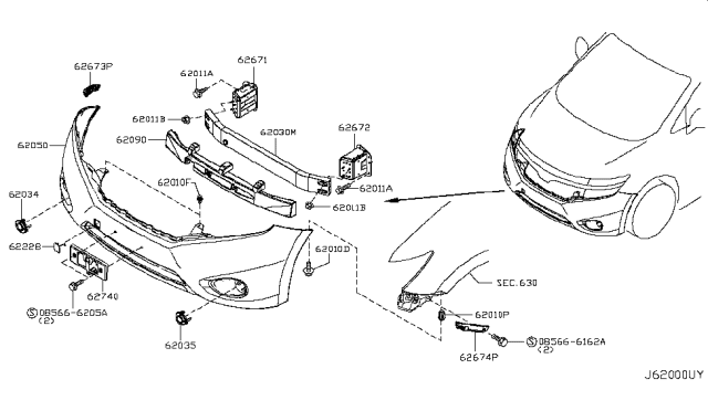 2013 Nissan Quest Bracket Front Bumper Side LH Diagram for 62227-1JA0A