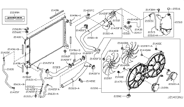 2015 Nissan Quest Radiator,Shroud & Inverter Cooling Diagram 1