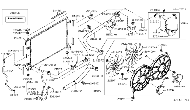 2013 Nissan Quest Radiator,Shroud & Inverter Cooling Diagram 1