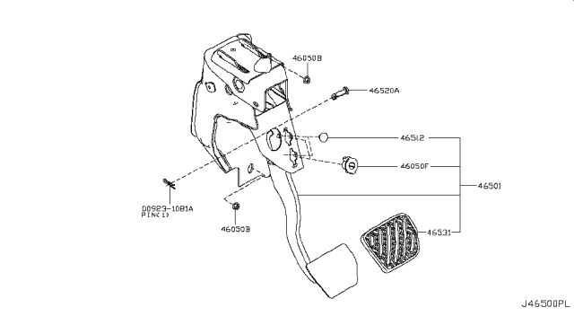 2016 Nissan Quest Brake & Clutch Pedal Diagram