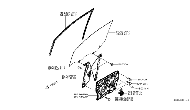 2016 Nissan Quest Motor Assembly - Regulator, RH Diagram for 80730-1JA0A