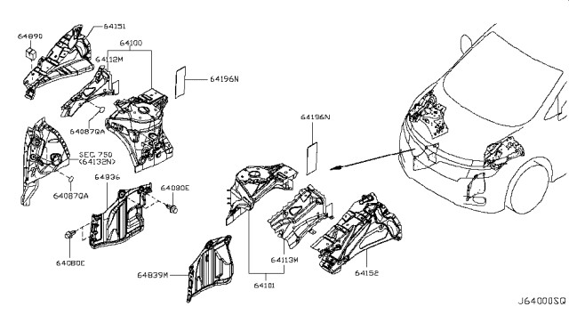 2014 Nissan Quest BAFFLE-HOODLEDGE Diagram for 64196-JN02A