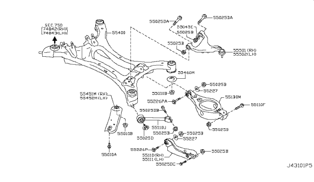 2012 Nissan Quest Arm Assy-Rear Suspension,LH Diagram for 55502-1JA0B