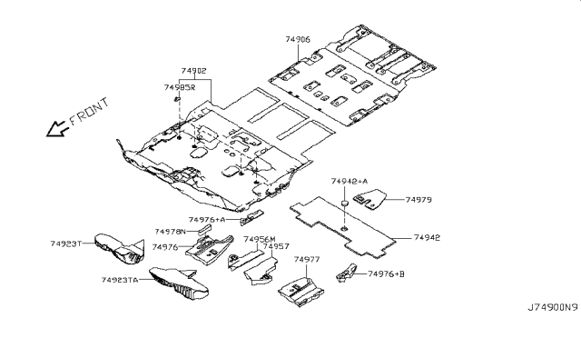 2014 Nissan Quest Pad Assembly - Front Floor Diagram for 74923-1JA0A