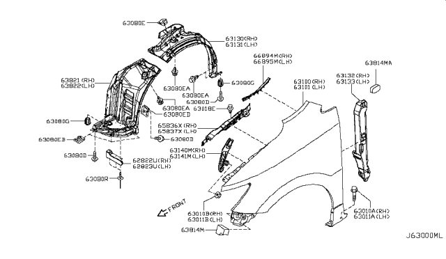 2013 Nissan Quest Cover-Hood Side, RH Diagram for 65836-1JA0A