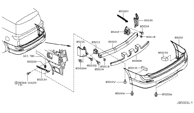 2016 Nissan Quest Bracket - Rear Bumper Side, LH Diagram for 85221-1JA0A