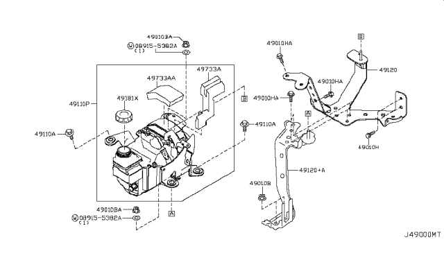 2011 Nissan Quest Bracket-Steering Pump Diagram for 49120-1JA0A