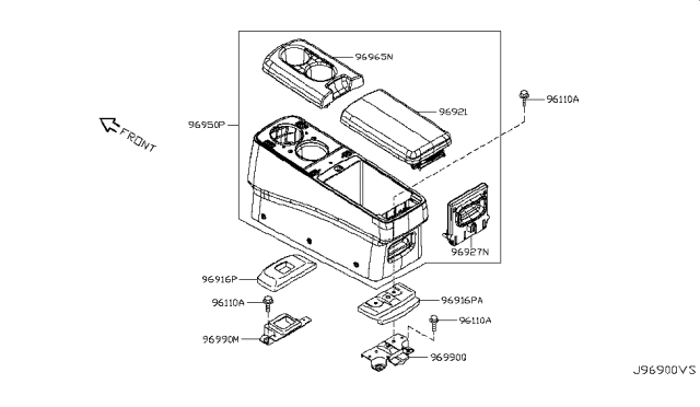 2013 Nissan Quest Base Console Floor, Rear Diagram for 96915-1JA0A