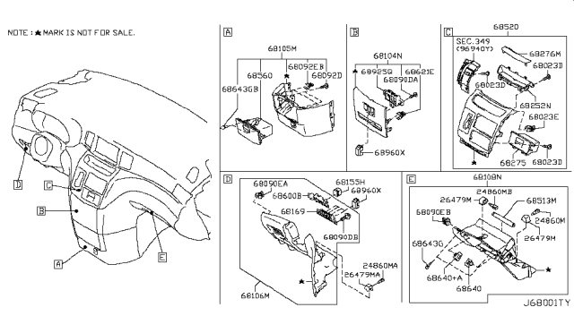 2013 Nissan Quest Instrument Panel,Pad & Cluster Lid Diagram 4