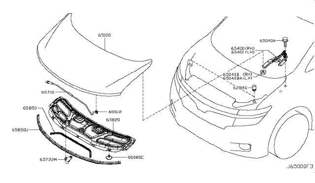 2013 Nissan Quest Hood Panel,Hinge & Fitting Diagram 2