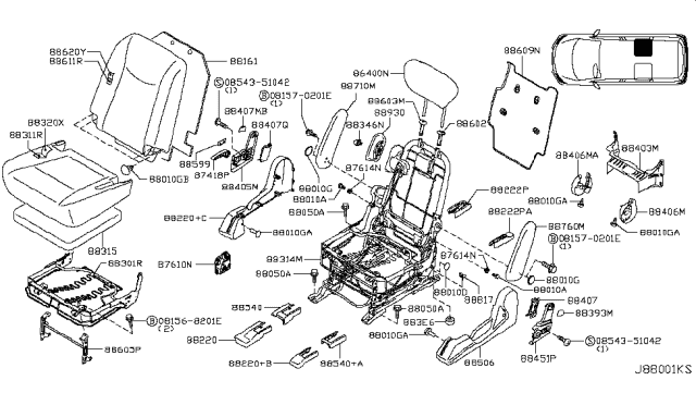 2012 Nissan Quest 2Nd Seat Armrest Assembly,Inner Left Diagram for 88750-1JB1C