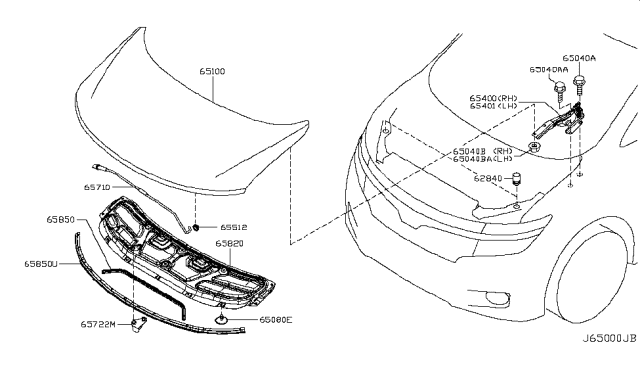 2014 Nissan Quest Seal-Hood Front Diagram for 65820-1JA0A