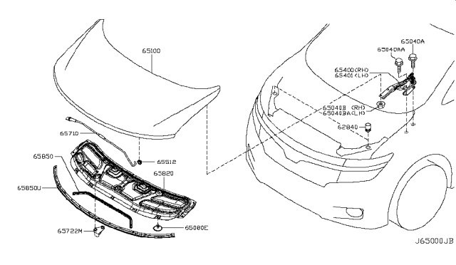 2014 Nissan Quest Hood Panel,Hinge & Fitting Diagram 1