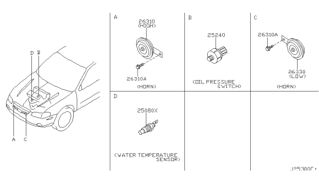 2002 Nissan Maxima Horn Assy-Electric Low Diagram for 25620-9L000