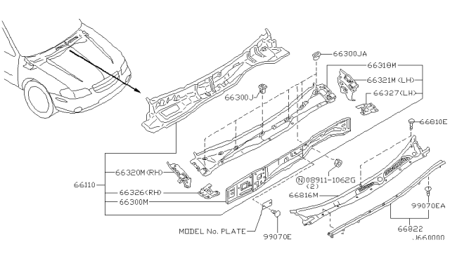 2000 Nissan Maxima Cowl Top & Fitting Diagram