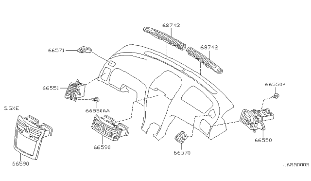 2003 Nissan Maxima Grille-Front Defroster,RH Diagram for 68742-3Y003