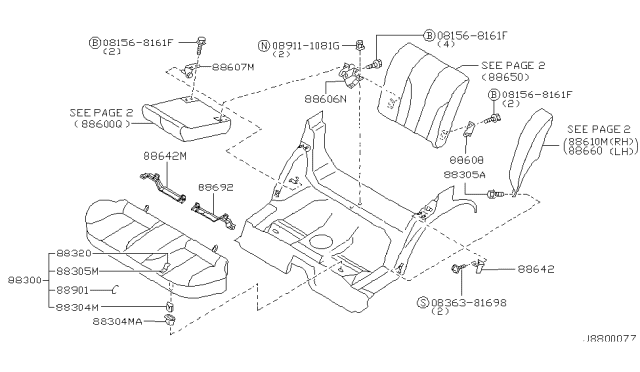 2001 Nissan Maxima STRIKER Assembly - Rear Seat Diagram for 88642-2Y000