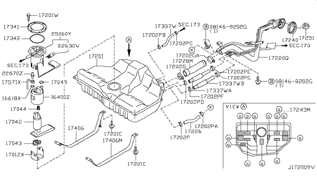 2002 Nissan Maxima Tube Assy-Filler Diagram for 17221-5Y702