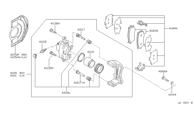 2001 Nissan Maxima Front Brake Pads Kit Diagram for 41060-2Y091