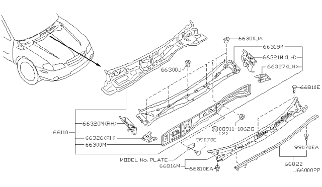 2001 Nissan Maxima Cover-COWL Top,Upper Diagram for 66810-2Y910