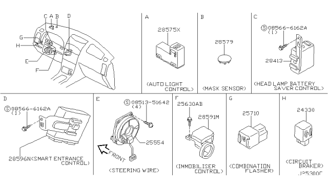 2000 Nissan Maxima Control Assembly-Head Lamp,Battery Saver Diagram for 28413-2Y900