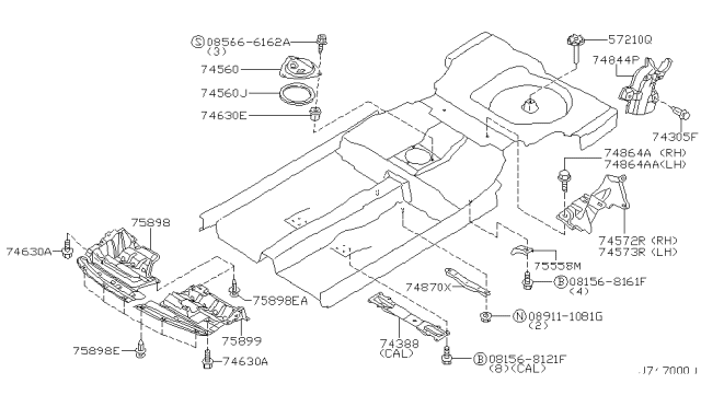 2000 Nissan Maxima Bracket-Rear Suspension Stay,R Diagram for 75558-2Y000