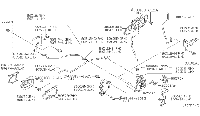 2003 Nissan Maxima Front Door Lock & Handle Diagram