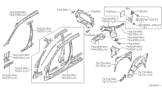 2003 Nissan Maxima Pillar-Rear,Inner RH Diagram for 76630-2Y000