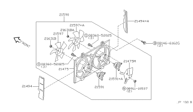 2000 Nissan Maxima Motor & Fan Assy-With Shroud Diagram for 21481-5U001