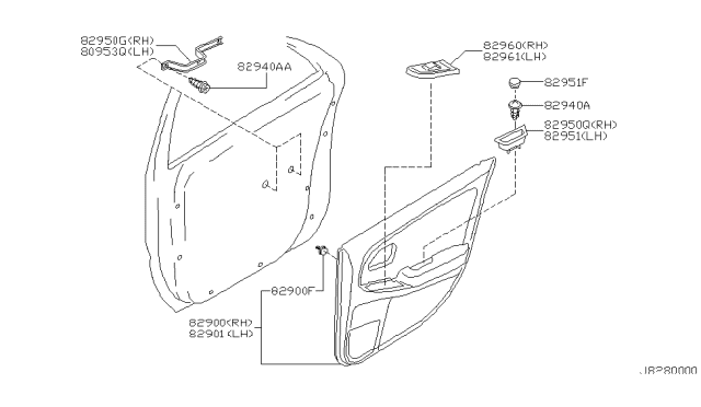 2001 Nissan Maxima Finisher Assy-Rear Door,LH Diagram for 82901-3Y003