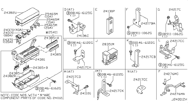 2001 Nissan Maxima Bracket-Harness Clip Diagram for 24239-6Y000