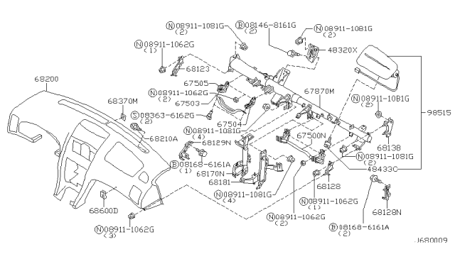 2003 Nissan Maxima Instrument Panel,Pad & Cluster Lid Diagram 1