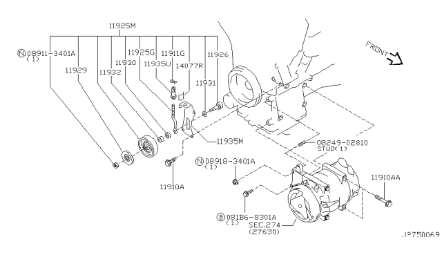 2002 Nissan Maxima Compressor Mounting & Fitting Diagram 2