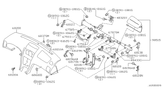 2001 Nissan Maxima Bracket-Instrument Member, R Diagram for 68138-3Y100