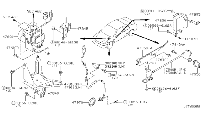 2002 Nissan Maxima Bracket-SKID Control Diagram for 47961-5J065