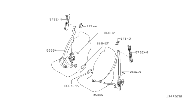 2001 Nissan Maxima Tongue Belt Assembly, Pretensioner Front Right Diagram for 86884-3Y102