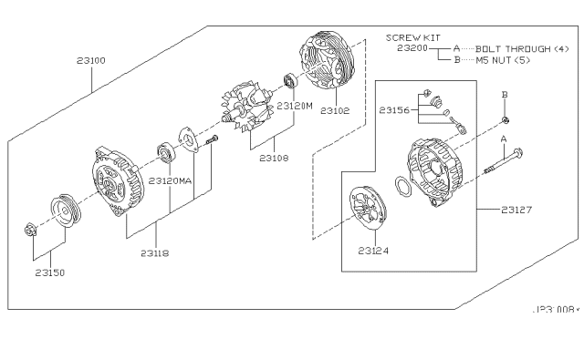 2001 Nissan Maxima Alternator Assembly Diagram for 23100-5Y700