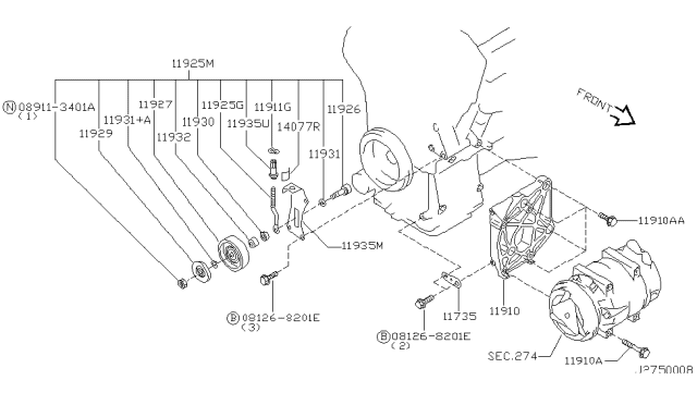 2001 Nissan Maxima Compressor Mounting & Fitting Diagram 1