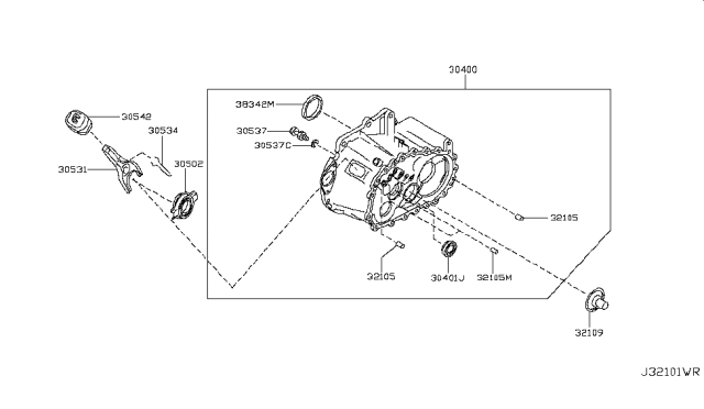 2001 Nissan Maxima Transmission Case & Clutch Release Diagram 1