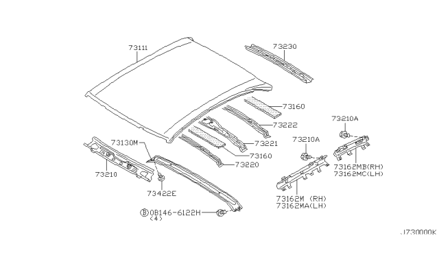 2000 Nissan Maxima Bracket Roof Side Diagram for 763B3-2Y000